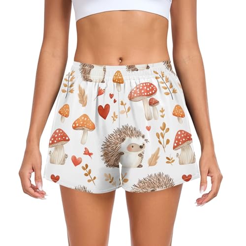 UMIRIKO Cute Hedgehogs Mushroom Fall Athletic Shorts for Women with Pockets S 202b9070