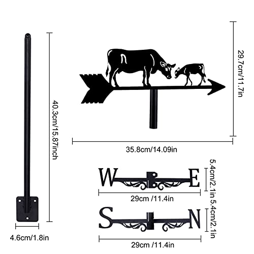 Weathervane Cast Iron Cows Farm Wind Direction Indicator With Roof Mount, Weather Vane Garden Metal Decorations Wind Direction Indicator For Outdoor Roof Farm Yard #TOP3