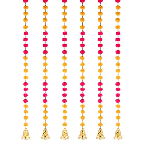 Image of Prapti Handicrafts Handmade Wall and Door Hanging for Home Decor | Diwali Ganesh Pooja Backdrop | Wedding and All Festival Decoration | Decorative Items Pack of 6 Pompom String