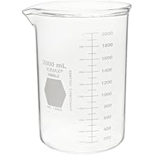 Kimax 14005-2000 Glass Heavy-Duty Low Form Beaker with Double Capacity Scale, 200-1800mL Graduation Interval, 2000mL Capacity, 200mL Graduation, White Pack of 4