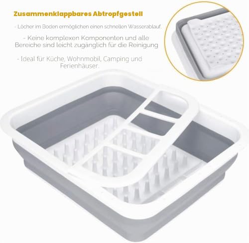 Foto von Collapsible Dish Drying Rack, Small Folding Dish Rack, D L D Portable Dish Drying Rack, Compact Dish Drainer for Kitchen, Camper, RV, Caravan, Travel Trailer (Gray and White Without Drainer Board)