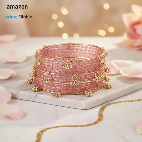 Image of Kashmiri Ghangharoo Glass Bangle Set for Women| Light Weight Bangles | Traditional Transparent Fancy Glass Chudi Set for Wedding, Party|Set Of 16(12 Glass + 4 ghungroo bangles)