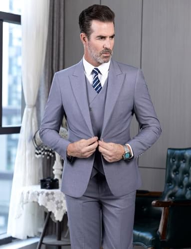 Men's Suit Slim Fit 3 Piece Suit Blazer Dress Business Wedding Party Jacket Vest Pants4