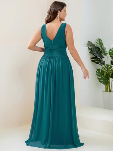 Image of Ever-Pretty V Neck Sleeveless Pleated Chiffon Maxi Plus Size Formal Dress for Women Bridesmaid Dresses 09016-DA