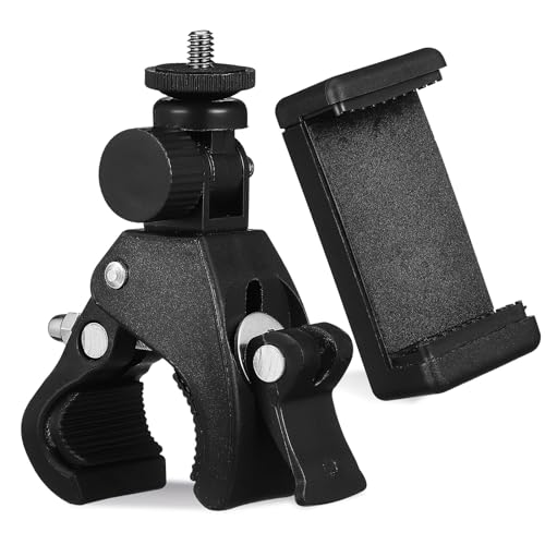 GALPADA Soporte de Micrófono Giratorio 180° Negro Abrazadera para Micrófono y Clip para Teléfono Inteligente, Brazo Ajustable Compatible Manillar de Bicicleta para Músicos y Podcasters
