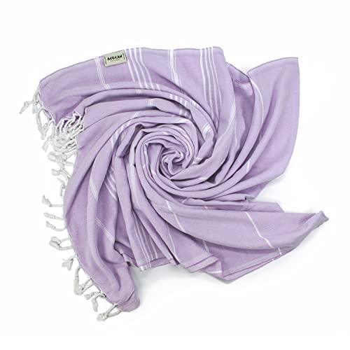 Aegean Concept - Turkish Beach Towel (37 X 77), Sandproof, Prewashed For Soft Feel, 100% Cotton, Quick Dry, Oversized Towels For Travel, Pool, Must Haves With Lively Colors (Lilac) #TOP21