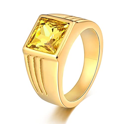 Banemi Bague Chevaliere Homme Jaune Or Bague de Mariage Acier Inoxydable Carré Bague Taille