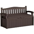 Greesum 80 Gallon Heavy-Duty Outdoor Storage Bench with Cushion, UV-Resistant Resin Bench with Armrest, Deck Box for Garden, Poolside, Patio, Dark Brown