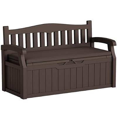 Greesum 80 Gallon Heavy-Duty Outdoor Storage Bench with Cushion, UV-Resistant Resin Bench with Armrest, Deck Box for Garden, Poolside, Patio, Dark Brown
