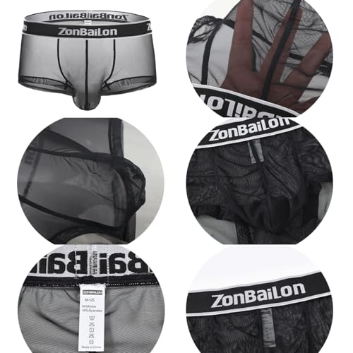 Men's See Through Boxers sheer and sexy underwear Ball Pouch Bulge Enhancing Boxer Briefs3