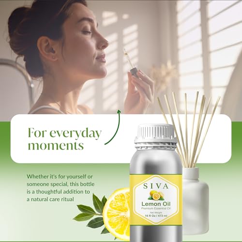 Siva Lemon Essential Oil - 16 Fl Oz &ndash; 100% Natural Lemon Oil - for Diffuser, Face, Skin Care, Aromatherapy, Hair Care, Scalp and Body Massage
