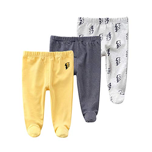 Image of Teach Leanbh Newborn Baby 3 Pack Footed Pants Cotton Embroidery Pringting Casual Leggings 0-12 Months
