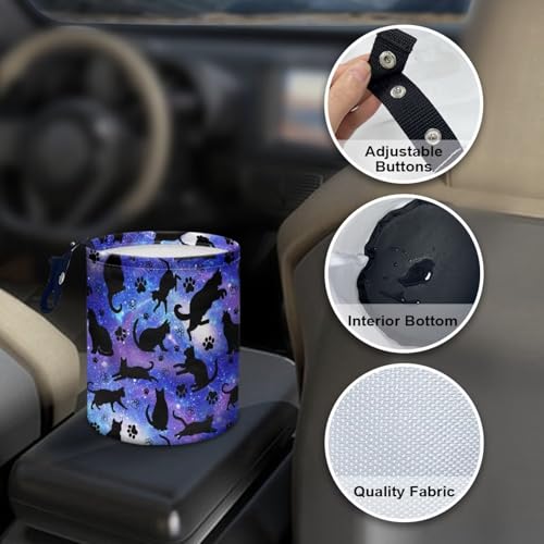 Image of Galaxy Black Cat Car Trash Bag, Car Trash Can - Cute, Portable, Collapsible for Back Seat, Floor, or Hanging Headrest Waste Basket Car Garbage Accessory