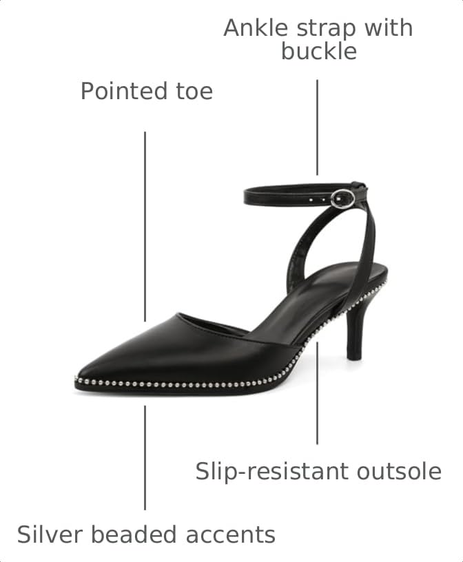 Image of SAMMITOP Kitten Heels for Women Low Heel Closed Toe Ankle Strap Pumps Wedding Party Beaded Dress Shoes 2.4 Inch