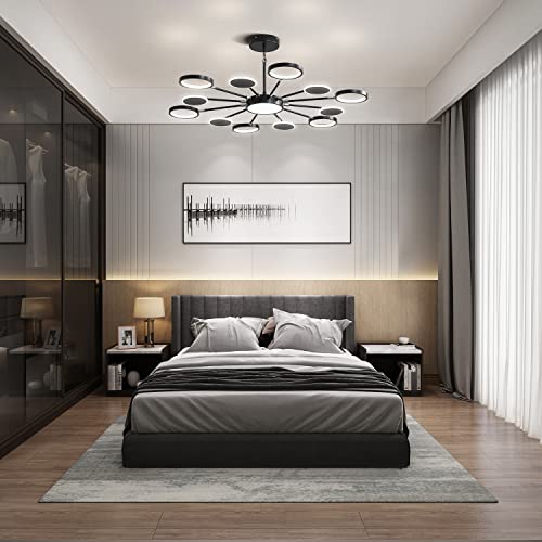 Kaiyuan Black Chandelier Light Fixture, Modern Led Chandelier With Remote Control, 12-Lights Modern Farmhouse Black Sputnik Chandelier For Dining Room,Bedroom,Living Room,Kitchen,Bedroom,Foyer #TOP6