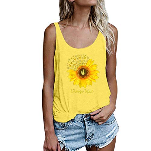 MEIbax Chaleco Mujer con Estampado de Girasol Verano Suelto cómodo Damas sin Mangas Camiseta Tops Mujeres Tank Tops Mujeres Chaleco Tops Blusas Camisetas de Tirantes Deportiva Mujer