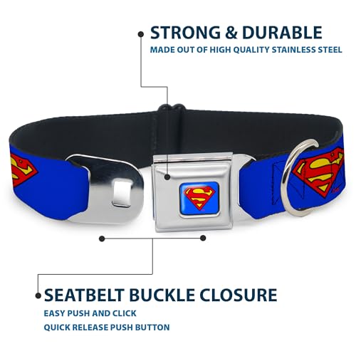 Collier de chien Superman Shield bleu Buckle Down réglable 9-38 cm