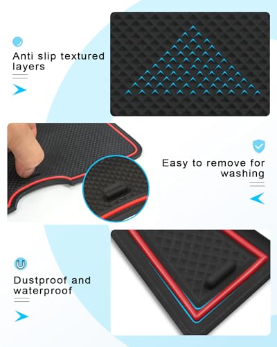 Image of CDEFG 17Pcs for 2025 2026 Chevy Equinox Door Slot Mats Cup Holder Mats 2025 2026 Equinox Accessories Console Insert Pocket Rubber Set Anti Slip Door Slot Mat Console Coaster Liner Pad(Red)