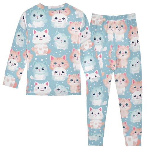 ALAZA Cute Kitten Cartoon Cat Pajama Set Pijamas Para Niños Long Sleeve Sleepwear2