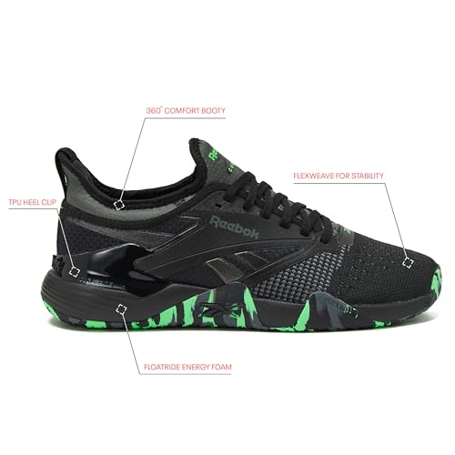 Reebok Nano Court Sport Men's Pickleball or Tennis Shoes for Men, Black/Grey 5, 10