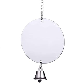 Pet Bird Mirror Toy Swing Mirror with Bells Hanging Toy for Parakeet Cockatiel Conure Lovebirds Finch Canary Cage Swing Fun Play Toy (Bird Mirror-1 Bell)