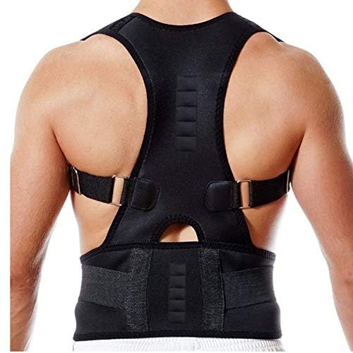 Thoracic Back Posture Corrector - Magnetic for Neck Shoulder Upper and Lower Back Pain Relief - Perfect Posture for Cervical Lumbar Spine - Fully Adjustable Belt (L, Black)