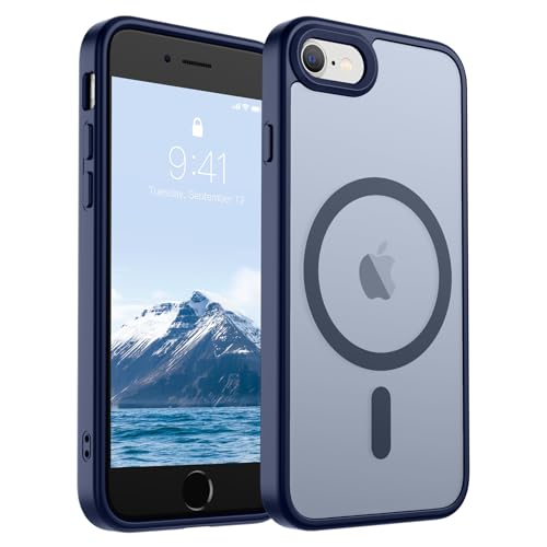 Image of SUPFINE Magnetic for iPhone SE Case 2022 (3rd) /2020 (2nd), iPhone 8 Case (Compatible with MagSafe) (Military Grade Drop Protection) Slim Translucent Matte Phone Case,Navy Blue