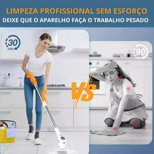 Escova de Limpeza Elétrica 360º Recarregável Multiuso 9 em 1 MOP Automático para Limpeza Profunda de