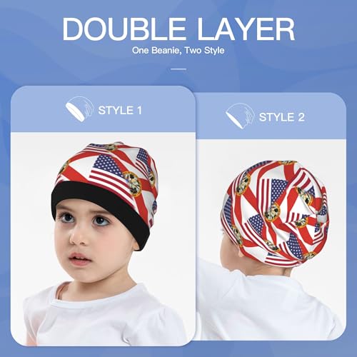 American Flag and Florida Flag Kids Leisure Elastic Knitted Hat Junior Large Size Knit Cap Child Beanie Black3