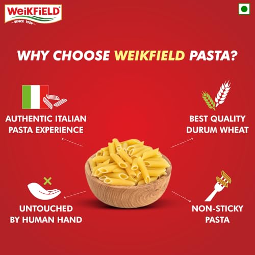Image of Weikfield Penne Pasta 1Kg Pouch | Healthy Pasta Made With 100% Durum Wheat Semolina | No Maida | Rich in Protein & Fibre | Non Sticky | 100% Vegetarian