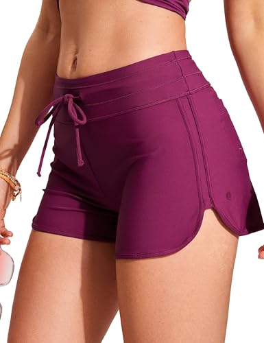 Image of CRZ YOGA Dolphin Classic Fit Board Shorts 3'' | Built in Brief, High Waisted, Tummy Control, Beach, Swim Trunks for Women