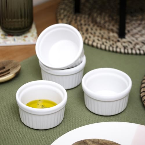 Set of 4 White Ribbed Oven Ramekins Small Ceramic Soufflé Dessert Baking Dish Dip Bowls - Image 5