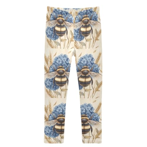 Boccsty Watercolor Bumblebee Flower Girls Leggings Kids Yoga Pants Dance Active Tights 4T