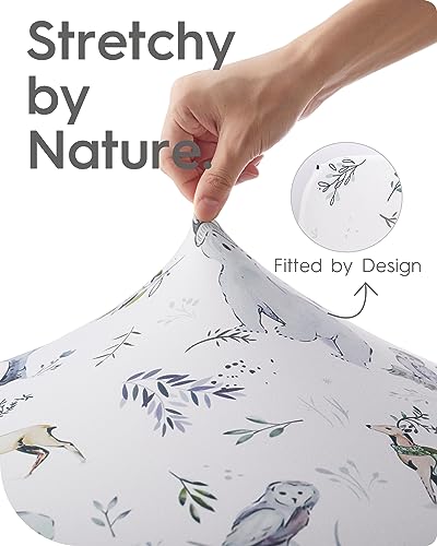 Image of Boy Crib Sheets, TotBasic Premium Soft Crib Mattress Sheet Fitted, Ultra Breathable Crib Fitted Sheet, Super Stretchy Baby Bed Sheets 28''x52''x9'' Extra Deep Pocket (Woodland Deer & Rabbit Fox)