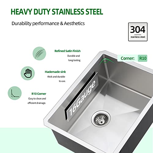Ecochannels Undermount Kitchen Sink, 21 X 18 X 10 Inch Single Bowl Sink 16 Gauge T-304 Stainless Steel Kitchen Sinks With Accessories #TOP2