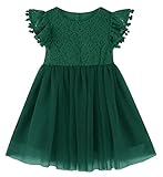 RJXDLT Toddler Girl Dress Baby Girl Tulle Dress Flutter Sleeve Tutu Flower Girl Dress 4 Years Dark Green 396