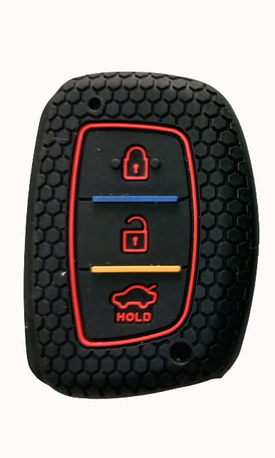 Silicone Car Key Cover Black Compatible for Hyundai Creta, Exter, I20 Elite, I10 Grand, Nios, Aura, Verna 4S, Xcent,I20 Active, Tucson, Elantra (Hyundai, 3 Button Push Smart Key)