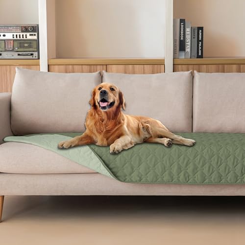 Image of gogobunny 100% Double Sided Waterproof Dog Blanket Soft Pet Bed Cover Reversible Protect Furniture Couch Sofa Car for Puppy Cat Kids (Dark Green /Light Green, 30x90 Inch (Pack of 1))