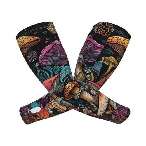ANSGSD Vintage Botanical Mushrooms Gardening Sleeves With Thumb Hole For Women Men, Farm Sun Protection Thorn Proof Cooling Arm Sleeves To Cover Arms For Garden Sports