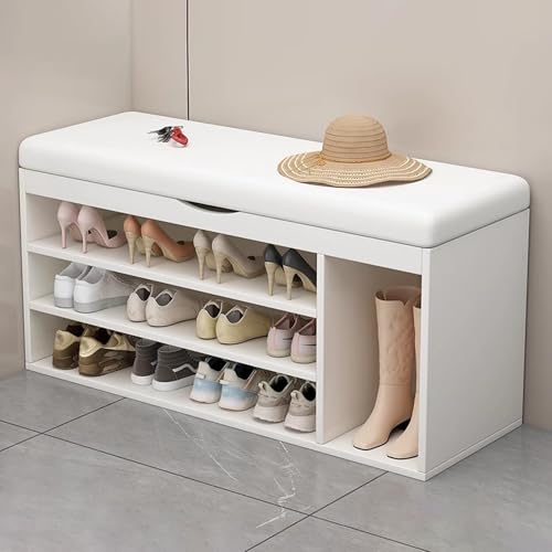 Banc d'entrée design en bois blanc meuble de rangement haut de gamme