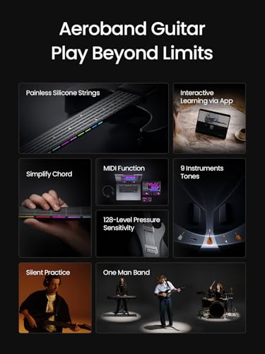 Image of AeroBand Smart Guitar With Silicone Strings, Travel Silent Guitar With Detachable Fretboard, Headphone Jack, Built-in Speaker and Drum system, Aeroband APP Play