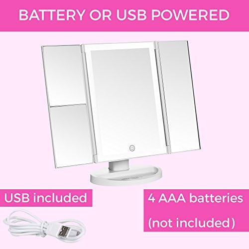 Absolutely Luvly Trifold Vanity Mirror with Lights | LED Makeup Mirror with Lights and Touch Screen Dimming - 1x 2x 3x Magnification - Portable Lighted Makeup Mirror | Great Vanity Mirror with Lights