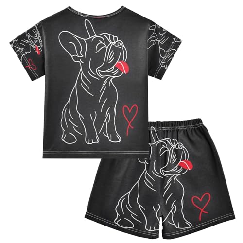 ALAZA Bulldog Black Hiptser Pajamas Set Short Sleeve Cotton Sleepwear Summer Pjs 2 Piece 5-14Y2