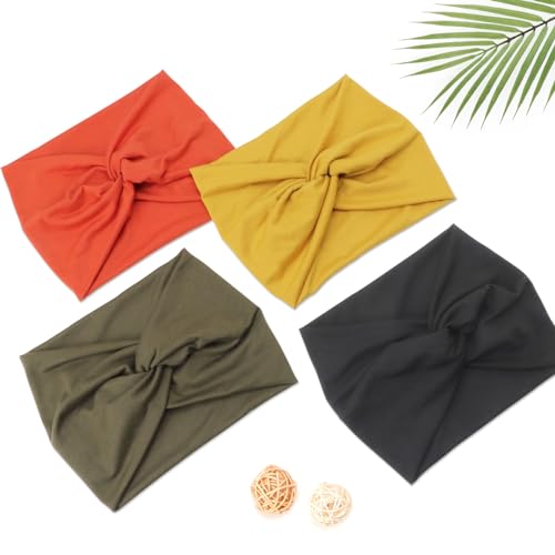 Image of DRESHOW 4 Pack Turban Headbands for Women Wide Vintage Head Wraps Knotted Cute Hair Band Accessories
