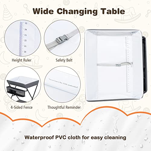 Image of GLACER Baby Changing Table, Portable Diaper Changing Station with Large Storage Basket & Shelf, Waterproof Surface, Non Slip Foot Covers, Mobile Foldable Nursery Organizer for Infant (Dark Gray)