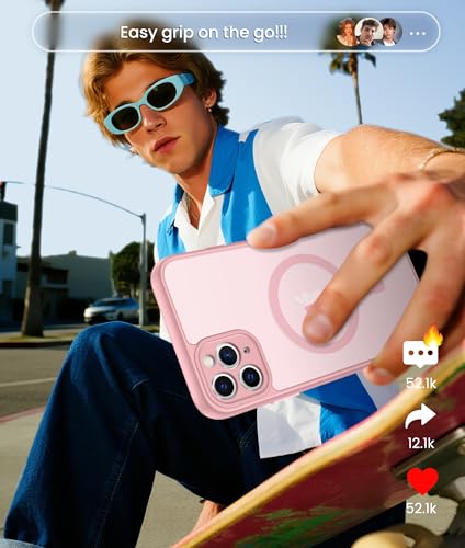 Image of FNTCASE for iPhone 11 Pro Max Case: [Compatible with Magsafe] Translucent Matte Magnetic Cases [Full Camera Protection] Military Grade Shockproof Protective Phone Cover - Light Pink