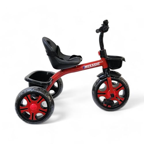 Image of MEKASHI T-001MW Plug N Play Kids Trike /Baby Tricycle, Big Size Storage Basket, Bell, Comfortable Seat with Seat Belt, 12 to 48 Months, Load Upto 35Kg, Easy Assembly, Heavy Guage Steel Frame, Red