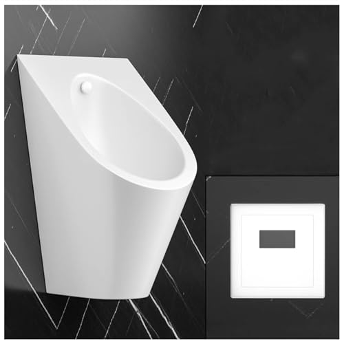 KJLYLPP Washout Urinal 304 Stainless Steel Urinal, High Efficiency Urinal with Top Spud, Household/Commercial Men's Adult Urinal Bathroom Toilet (White with sensor)