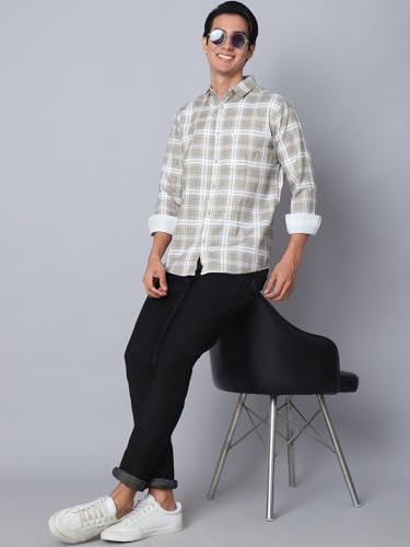 Image of Majestic Man Men Comfort Slim Fit Opaque Checked Cotton Casual Shirt
