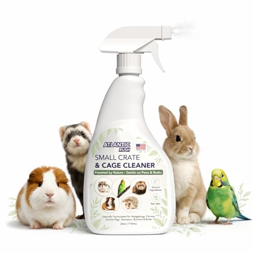 Atlantic Rush Small Animal Cage Cleaner Spray- 24oz Bottle Cage and Crate Cleaner for Guinea Pig, Hamster, Rabbit, Ferret, & Birds- Cage Cleaning Supplies Odor Eliminator